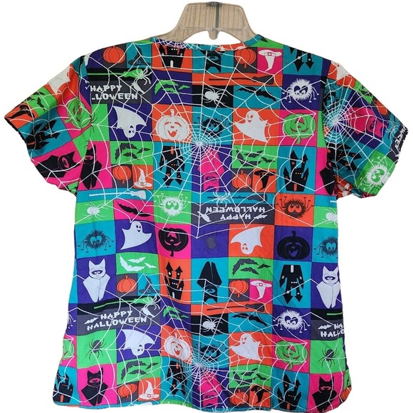 Zoe+Chloe Nursing Halloween glitter webbed scrub top Womens Size M - Picture 2 of 4